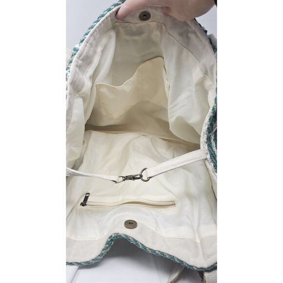 No Boundaries Women's Woven Beach Boho Tote Diaper Bag Mint Stripe Made In India - Picture 5 of 16